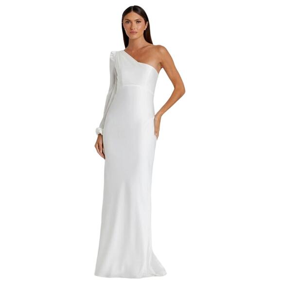 MAC DUGGAL Dress Size 8 Evening Gown White NEW One Shoulder Chiffon - Picture 1 of 5